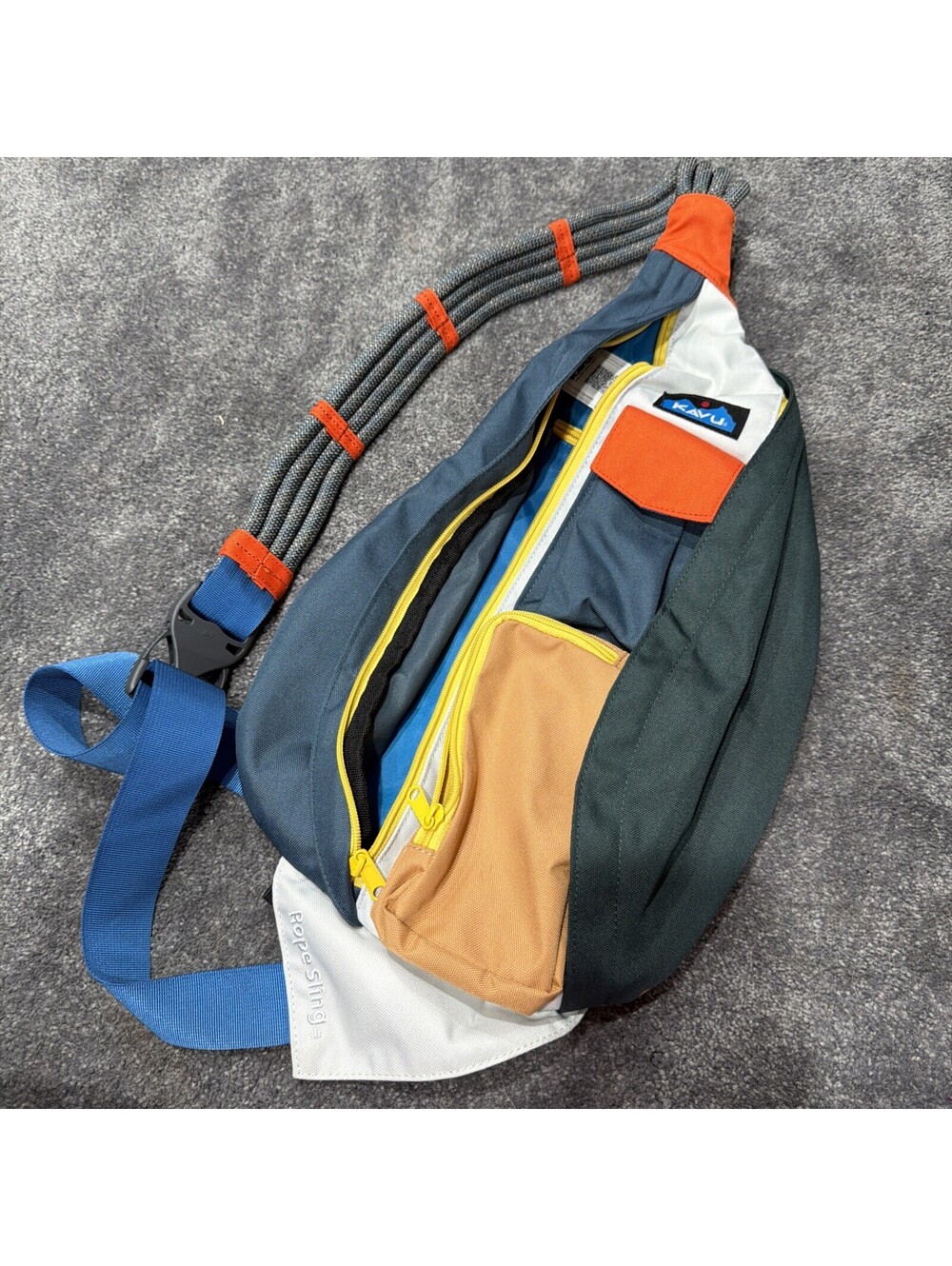 KAVU Rope Sling Backpack crossbody bag Green Orange Pastels Outdoor Canvas Rare